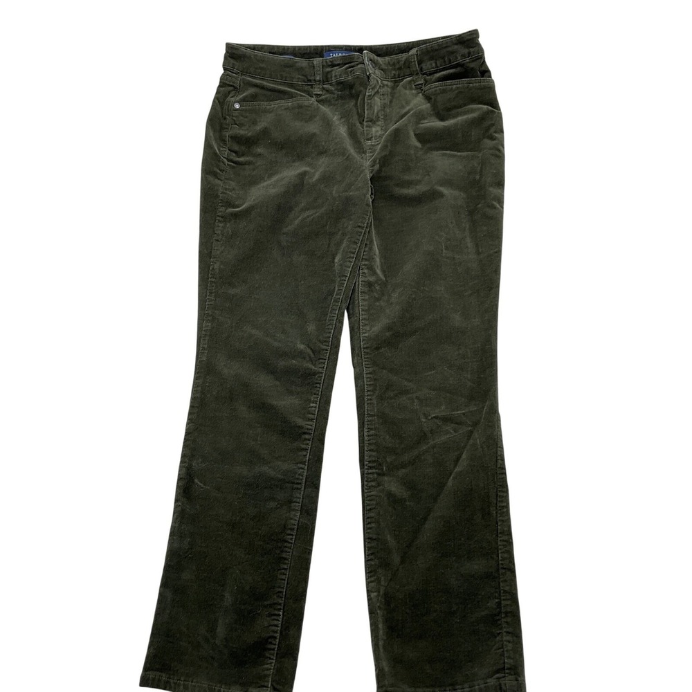 Talbots Corduroy Jeans Women 32W 28L Green Straight Leg Preppy Stretch Cotton